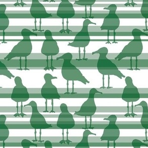 [Small] Seagulls Green on Green Stripes