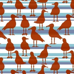 [Small] Seagulls Orange on Light Blue Stripes