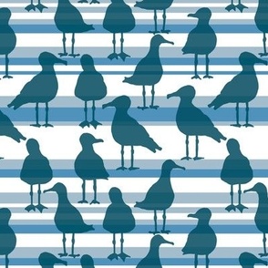 [Small] Seagulls Blue on Blue Stripes