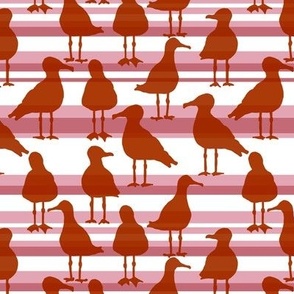 [Small] Seagulls Red on Pink Stripes