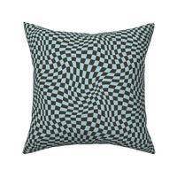 Wavy Blue and Black Checkerboard Optical Pattern 