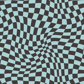 Wavy Blue and Black Checkerboard Optical Pattern 