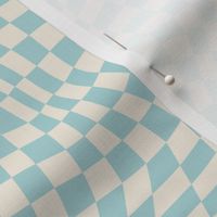 Wavy Blue and White Checkerboard Optical Pattern 