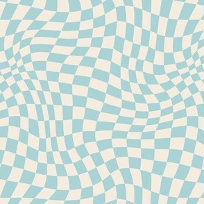 Wavy Blue and White Checkerboard Optical Pattern 