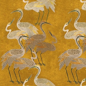 Deco Cranes,  Golden Hour, 12in x 17.78in repeat scale
