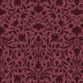 damask with flowers and ornaments Rosewood red on Burgundy - medium scale
