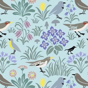 Voysey Garden of Birds Light Blue