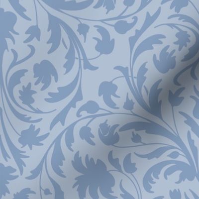 damask with flowers and ornaments cornflower blue on baby blue - medium scale