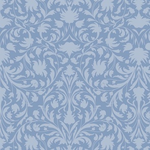 damask with flowers and ornaments baby blue on cornflower blue - medium scale