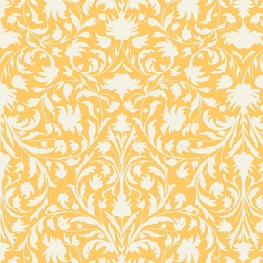 elaborate damask with flowers and intricate ornaments. The colors  Beige on Yellow are timeless and beautiful on wallpaper - medium scale