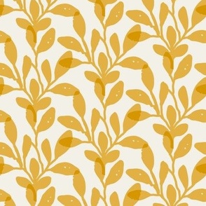 Overlapping Jungle Leaves - Yellow on Cream | Botanical Foliage 