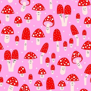  Cute mushroom pattern on pink background