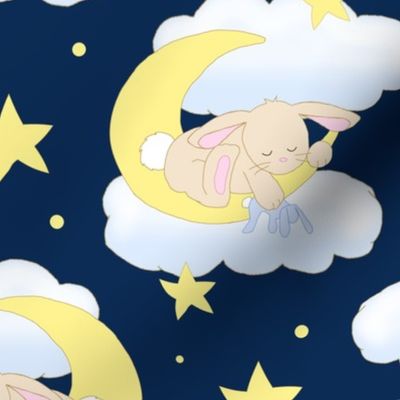 Bunny Moon Clouds Stars Navy Blue Baby Boy Nursery 