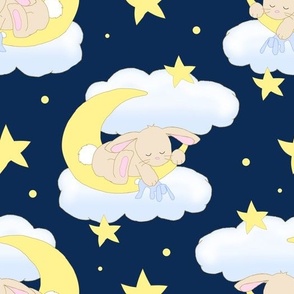 Bunny Moon Clouds Stars Navy Blue Baby Boy Nursery 