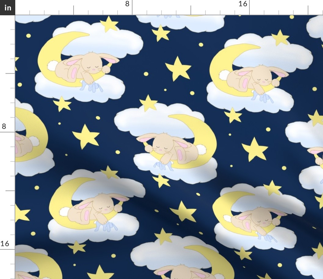 Bunny Moon Clouds Stars Navy Blue Baby Boy Nursery 