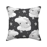 Bunny Moon Cloud Stars Baby Nursery Gray