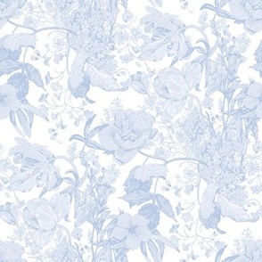 Victorian Floral Toile in Light Wedgewood Blue on White - Coordinate