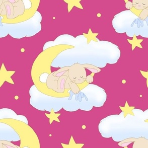 Bunny Moon Cloud Stars Pink Baby Girl Nursery