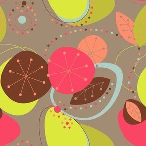 Mid Mod Mix and Match Coordinate - Abstract Fruit in Chartreuse, Brown, and Scarlet