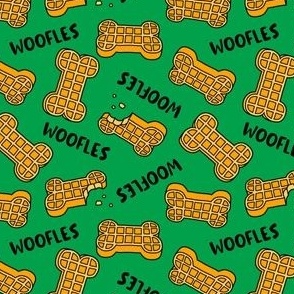 (small scale) Woofles! - Dog waffle - cute - green - dog bone - LAD23