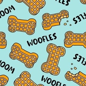 Woofles! - Dog waffle - cute - light blue - dog bone - LAD23