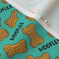 (small scale) Woofles! - Dog waffle - cute - teal - dog bone - LAD23