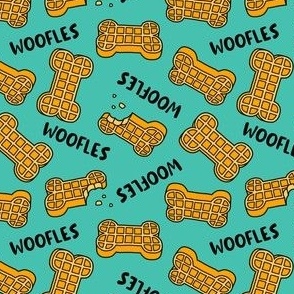 (small scale) Woofles! - Dog waffle - cute - teal - dog bone - LAD23