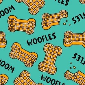 Woofles! - Dog waffle - cute - teal - dog bone - LAD23