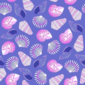 Seashell mix pattern on purple background