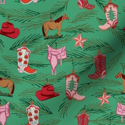 MEDIUM cowgirl christmas fabric - western christmas ornaments cute design