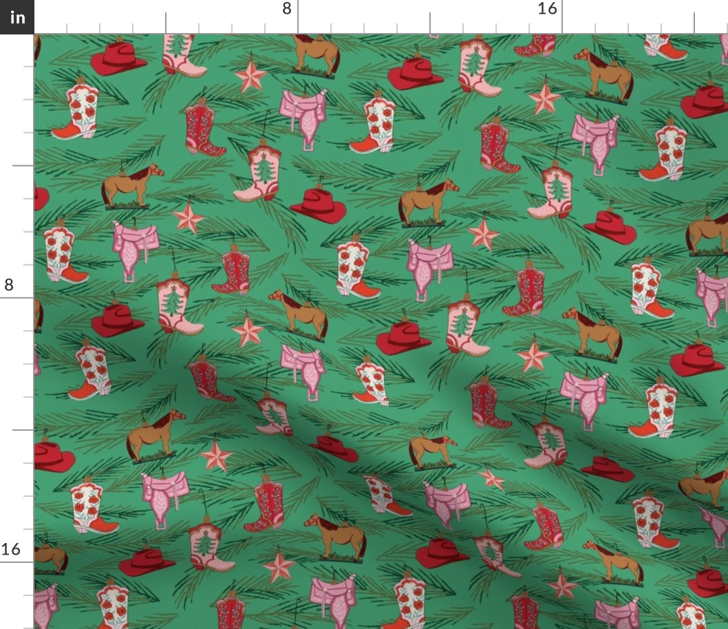 MEDIUM cowgirl christmas fabric - western christmas ornaments cute design