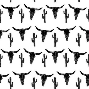 SMALL longhorn fabric - western skulls and cactus fabric - bw