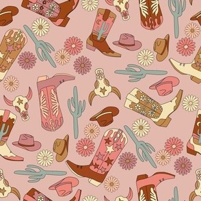 MEDIUM cowgirl western fabric - boho neutral cowgirl boots, hats, cactus cute girls design