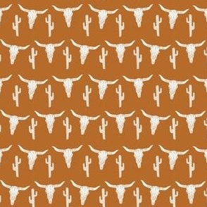 MINI  longhorn fabric - western skulls and cactus fabric - rust