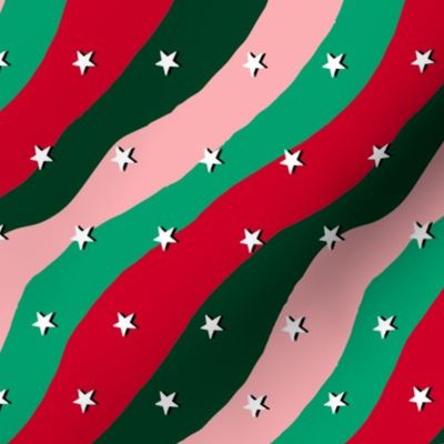 SMALL  retro stars fabric - christmas red green pink christmas holiday design