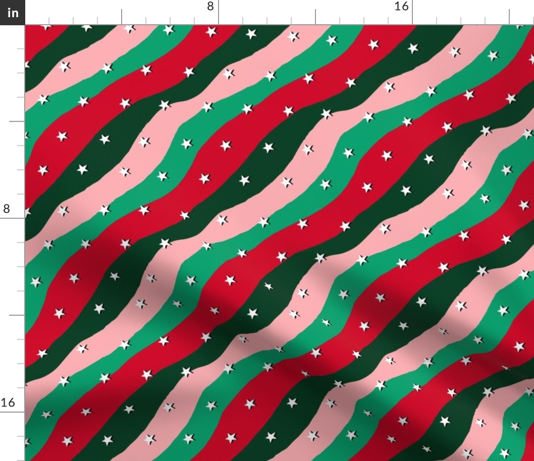 SMALL  retro stars fabric - christmas red green pink christmas holiday design