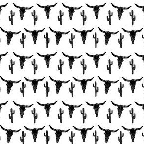 MINI  longhorn fabric - western skulls and cactus fabric - bw