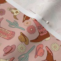 SMALL cowgirl western fabric - boho neutral cowgirl boots, hats, cactus cute girls design