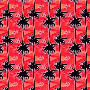 Abstract Palm Trees and Swirls