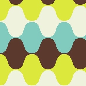 Mid Mod Mix and Match Coordinate - Waves in Chartreuse, Brown, and Turquoise