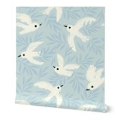 ditsy birds with leaves on monochrome baby blue