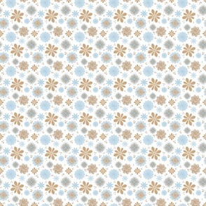 Blue, White, and Brown folksy flowers-xs scale