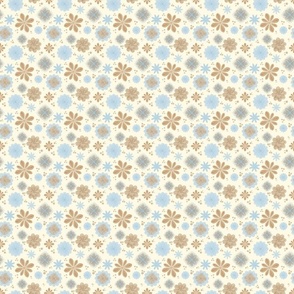 Blue, Ivory, and Brown folksy flowers- x sml scale
