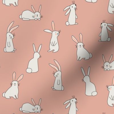 White Bunnies on Soft Neutral Pink - 2 inch