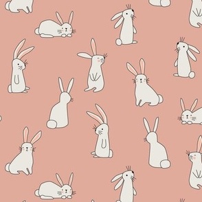 White Bunnies on Soft Neutral Pink - 2 inch