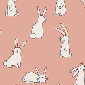 White Bunnies on Soft Neutral Pink - 3 inch