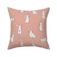 White Bunnies on Soft Neutral Pink - 4 inch