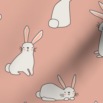 White Bunnies on Soft Neutral Pink - 4 inch