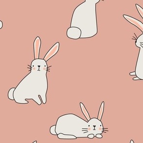 White Bunnies on Soft Neutral Pink - 4 inch