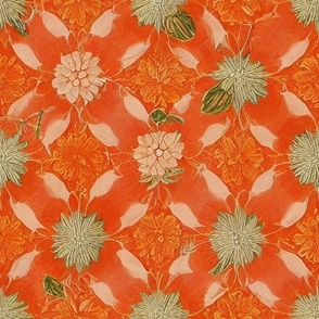 Orange Painted Poofy Floral
